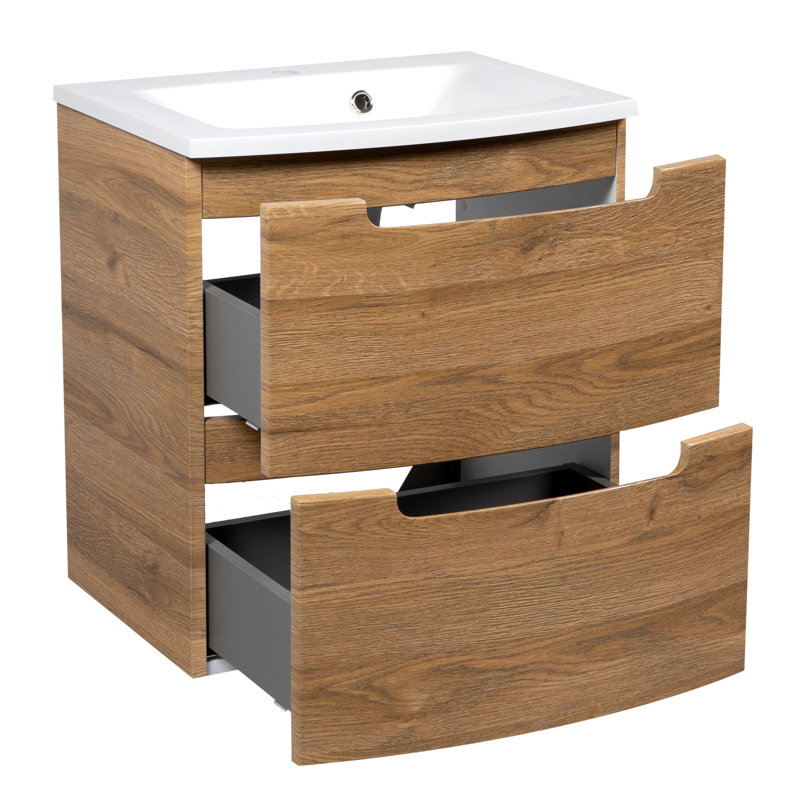 Meuble-lavabo simple avec plateau 26,3 po Jaiana, Teck naturel