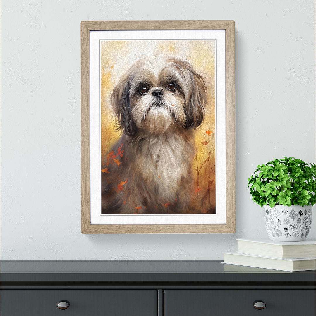 Shih Tzu Tachisme - Single Picture Frame Print on Wood