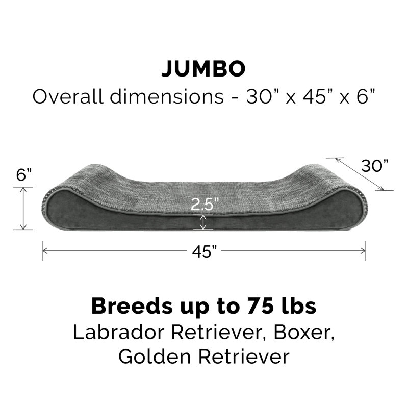 Orthopedic Polyester Pet Bed, Jumbo (45" W x 30" D x 6" H), Gray, Cooling Gel Foam