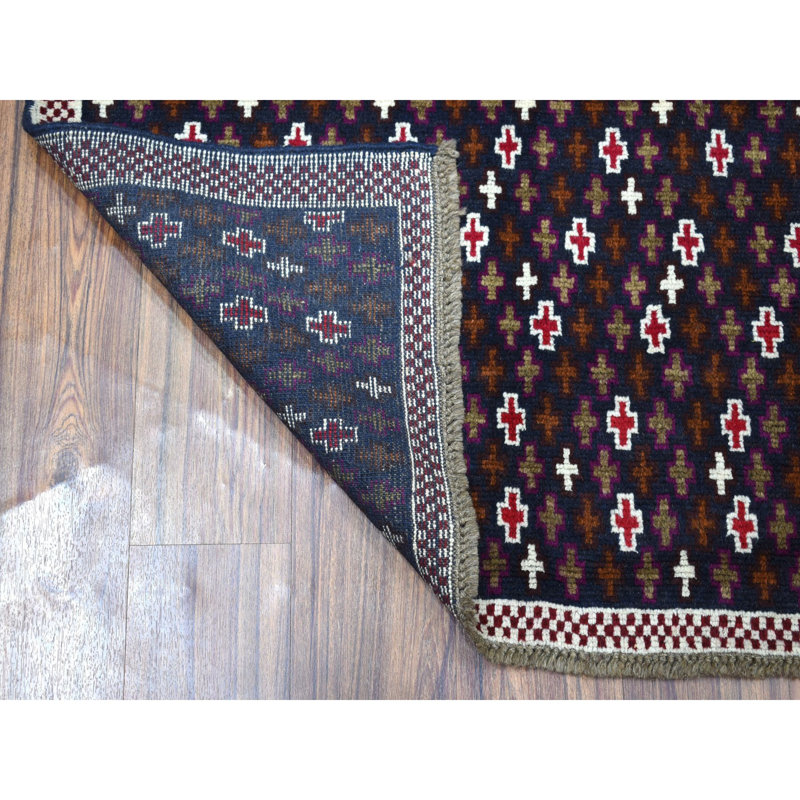 Tapis de zone en laine 3 pi 4 po x 4 pi 6 po main one-of-kind noué la