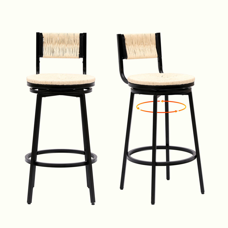 Tabouret de bar pivotant 26,77 po Gussie Dayzha, Blanc crémeux/ noir