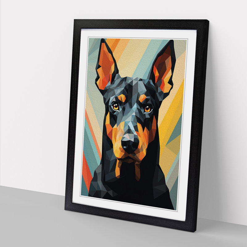 Doberman Geometric - Single Picture Frame Print on Wood, Black Framed, 64cm H x 46cm W