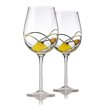 Ensemble de 2 verres à vin peints à la main - 12 oz - (doré)