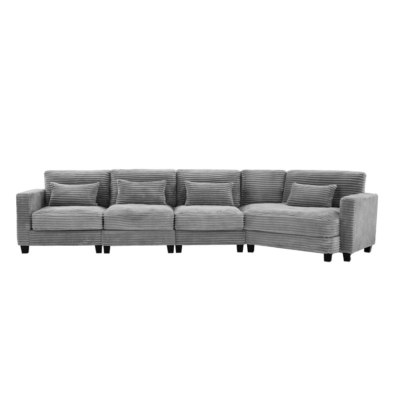 Redenius 154" Curved Corduroy Sectional Sofa Seater for 5, Gray Corduroy