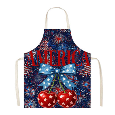 Independence Day Pre Shrunk Cotton Linen Apron, Festive Kitchen Cooking Apron For Stain Protection, 25.6x29.5in Blue