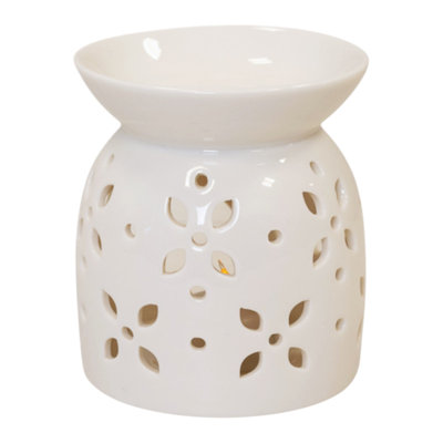 Large White Ceramic Flower Petal Oil Burner 13cm
