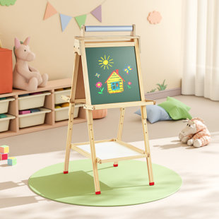 Ealing Kids Easel with Paper Roll Double-Sided Whiteboard & Chalkboard  Adjustable Standing Easel with Numbers and Other Accessories Painting  Accessories Storage Tray for Kids and Toddlers (Tree) 