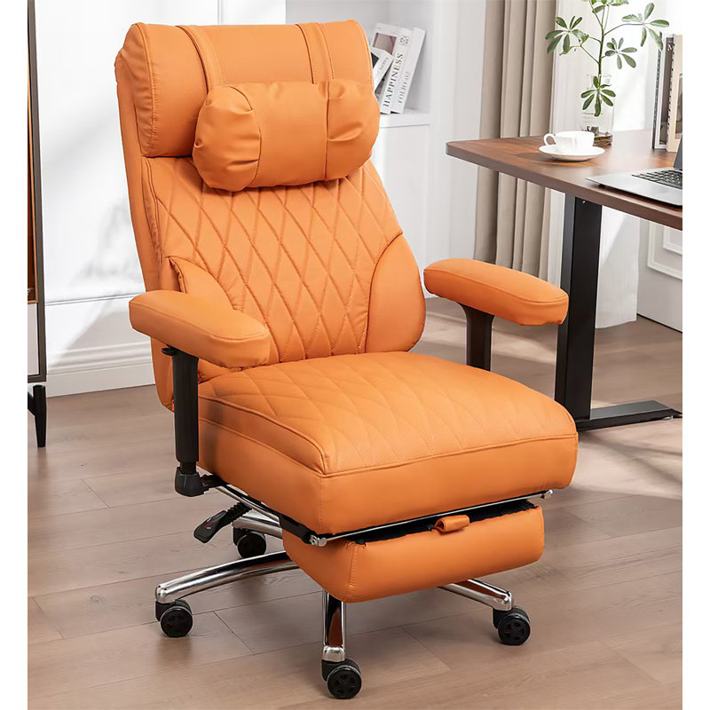 Orange Leather Swivel Office Chair with Recliner