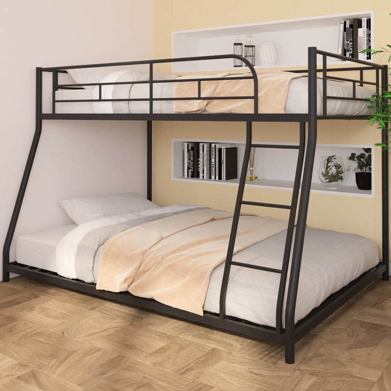 Twin Over Full Bunk Bed With Steel, Guardrails And Center Supporting Structure Noise - Reduced Metal Frame, Built In Comfortable Bottom