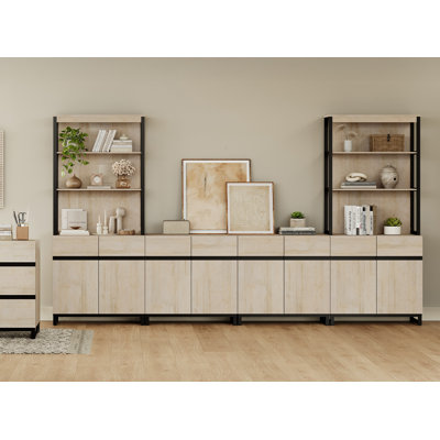 Modern 72" Tall Bookcases With 8 Doors And Adjustable Shelves, Library Book Shelf With Storage Cabinet And Open Book Shelfs, Wood Bookshelves For Home Office, Living Room
