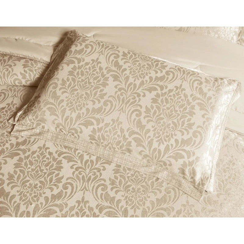 Polyester Floral Bedspread with Pillow Shams, Beige, Double Bedspread + 3 Standard Shams