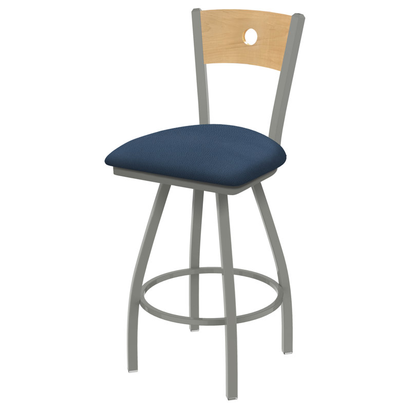 Tabouret pivotant Voltaire, Chêne naturel, Nickel anodisé, Siège Rein Bay / dossier en érable naturel