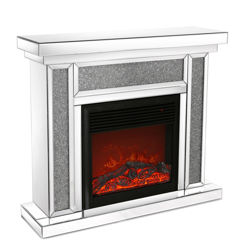 Silver Acrylic Diamond Mirror Electric Fireplace with Mantel