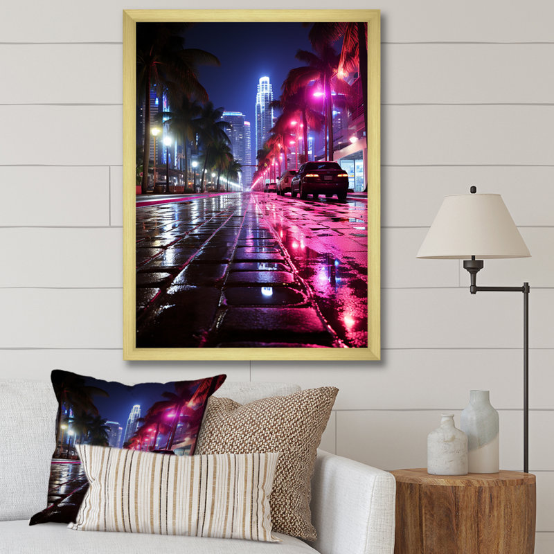 Reproduction d'art sur toile rose Miami, H 20 po x l 12 po, Cadre photo doré