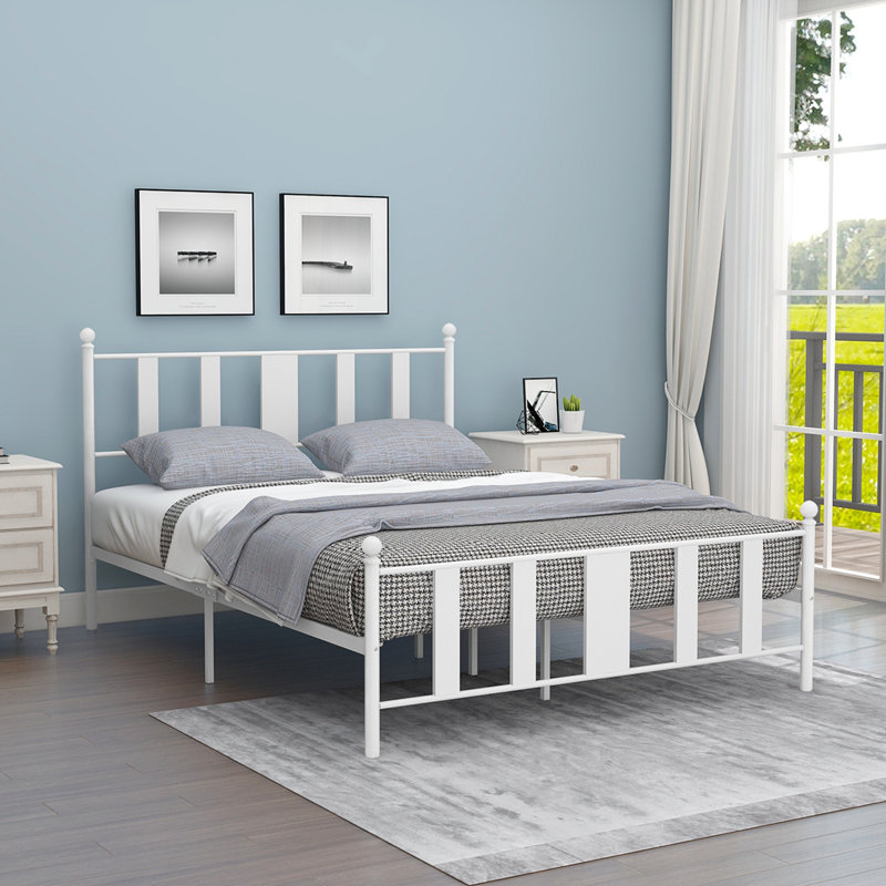 Stainless Steel Slat Headboard Design Bed, Queen, White
