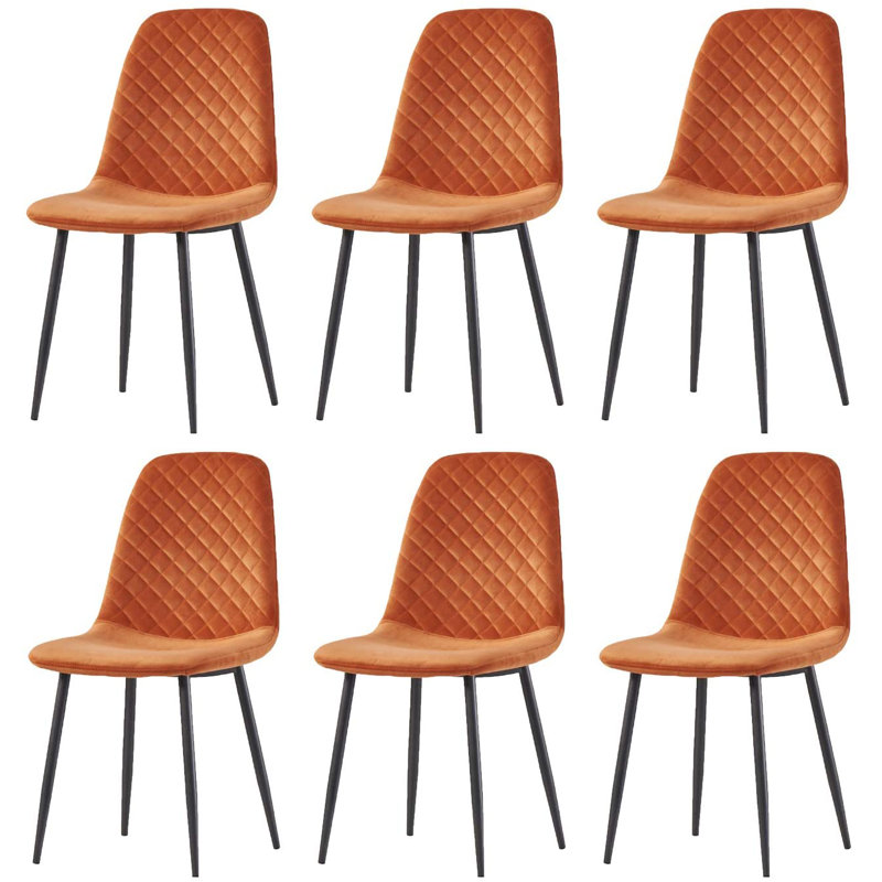 Wellersburg Modern Velvet Upholstered Armless Dining Chair, Black, Orange Velvet