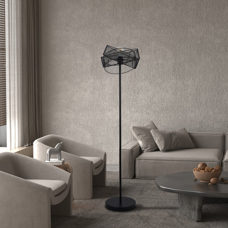 Isaiu 51.18 in. Black Modern Inline Cord Switch 1 Light Metal For Living Room Bedroom Reading Standing Up Novelty Lantern Floor Lamp Corner Tall Lights