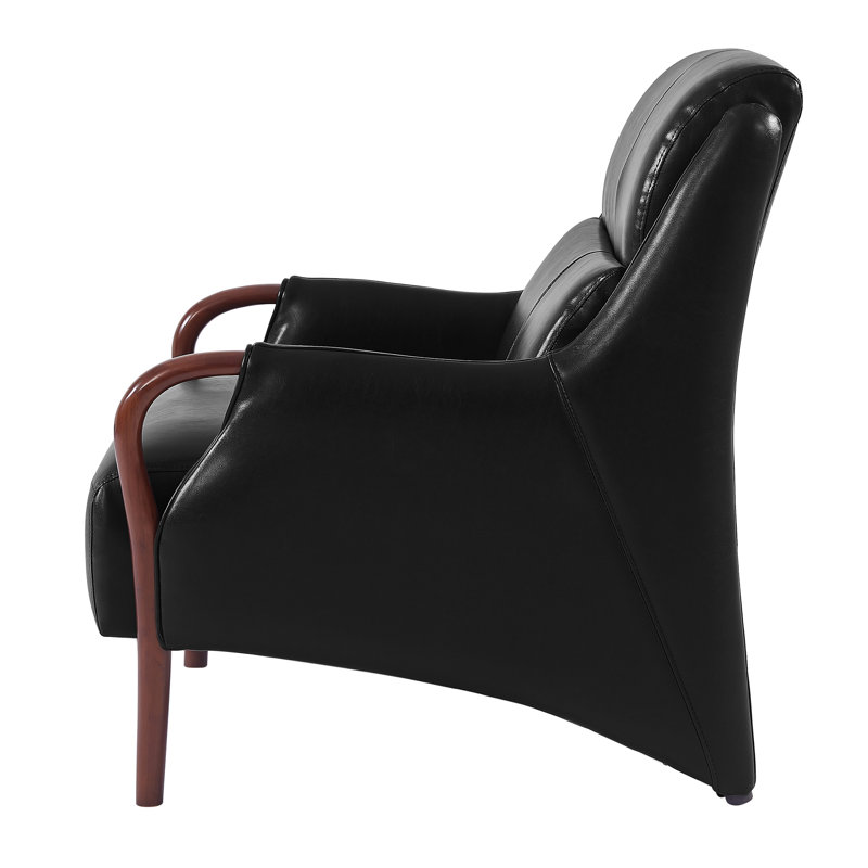 Fauteuil rembourré en cuir 29,5 po Roxanne, Similicuir noir