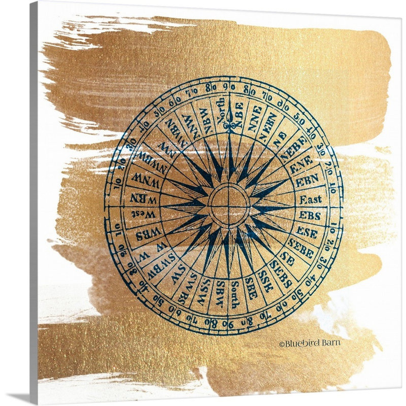 Boussole or brossé-impression sur toile, Toile tendue, H 36 po x l 36 po x P 1,25 po