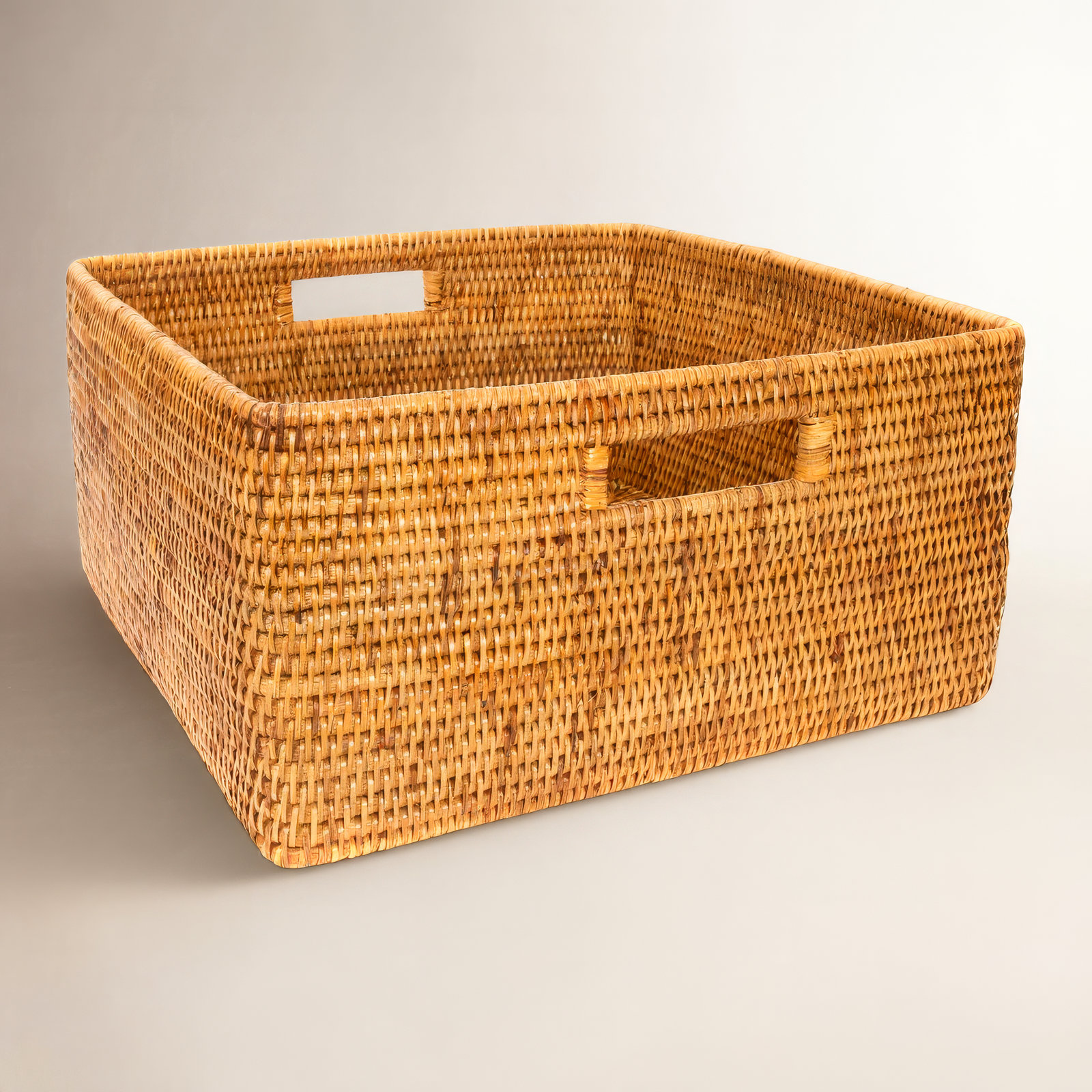 Handwoven Rattan Storage Basket, Honey Brown