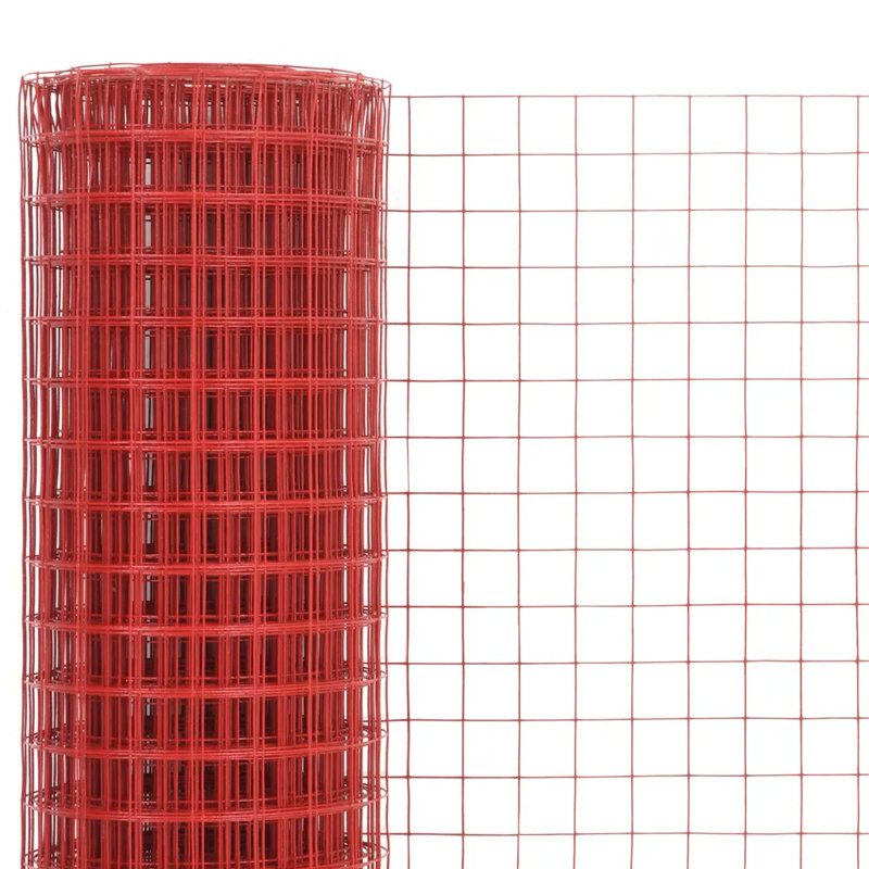 Chicken Wire Fence Galvanised with PVC Coating, 10 x 1.5 m, Red, 16 x 16 mm