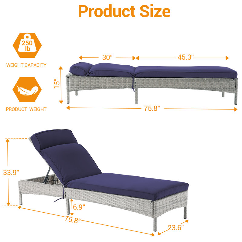 Fauteuil inclinable réglable pour l'extérieur, Bleu marine