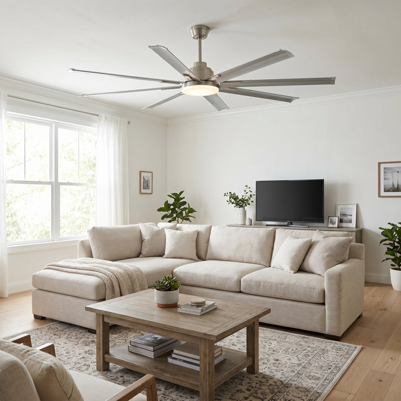  72-inch Modern Ceiling Fan with Light, Remote Control Smart Fan, 8 Aluminum Blades, DC Motor, 6 Speeds, Downrod Mount for Bedroom, Living Room