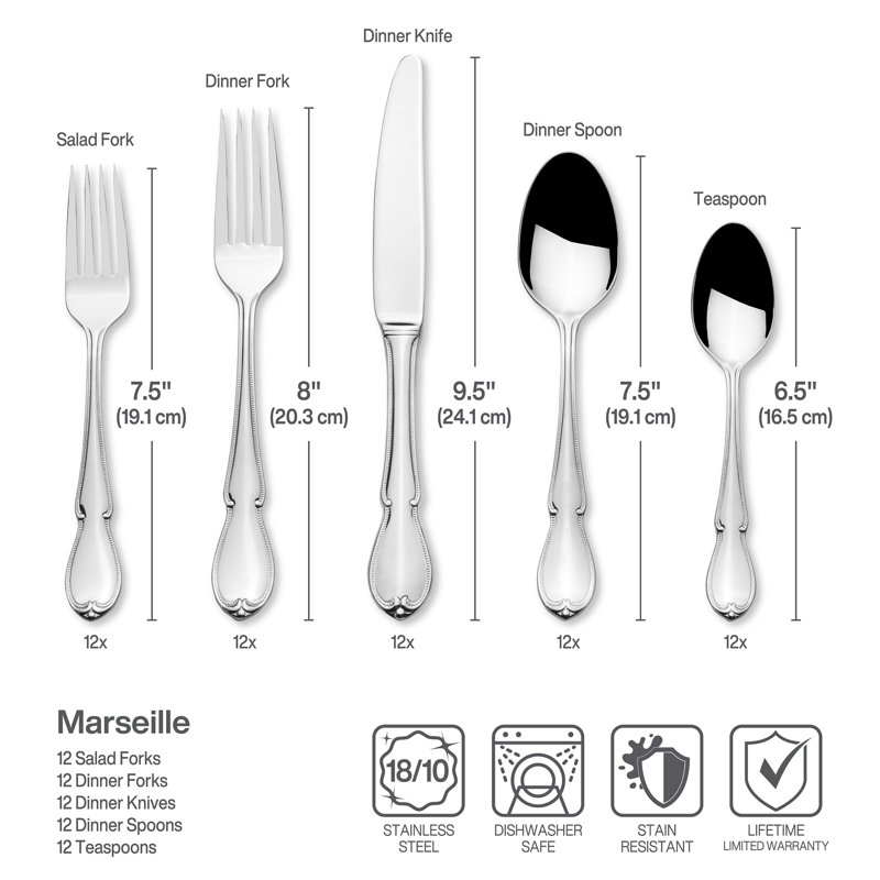 Mikasa Marseille 65-Piece 18/10 Stainless Steel Flatware Set, Service for 12