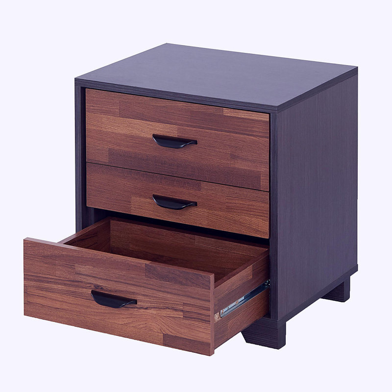 Commode rectangulaire à 3 tiroirs en noyer et café brun, Noyer / vert