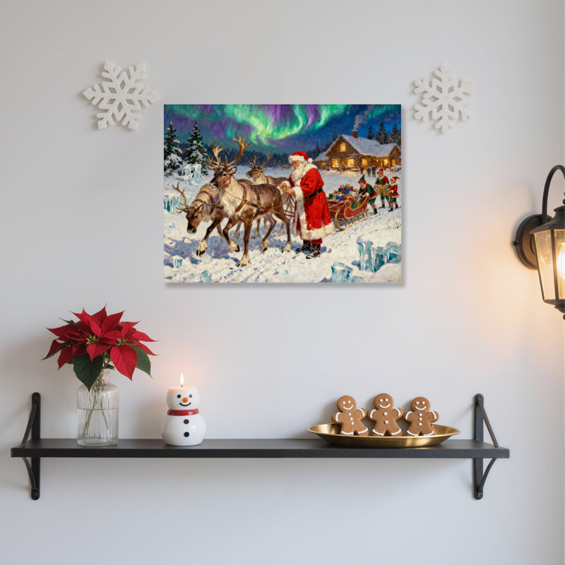 Père Noël renne sur toile, H 20 po x l 30 po