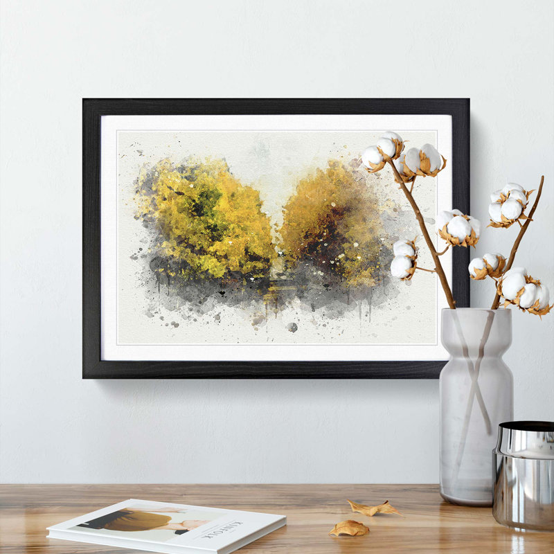 Road Through a Yellow Forest in Abstract - Picture Frame Graphic Art Print, 60cm H x 91cm W x 2cm D, Black