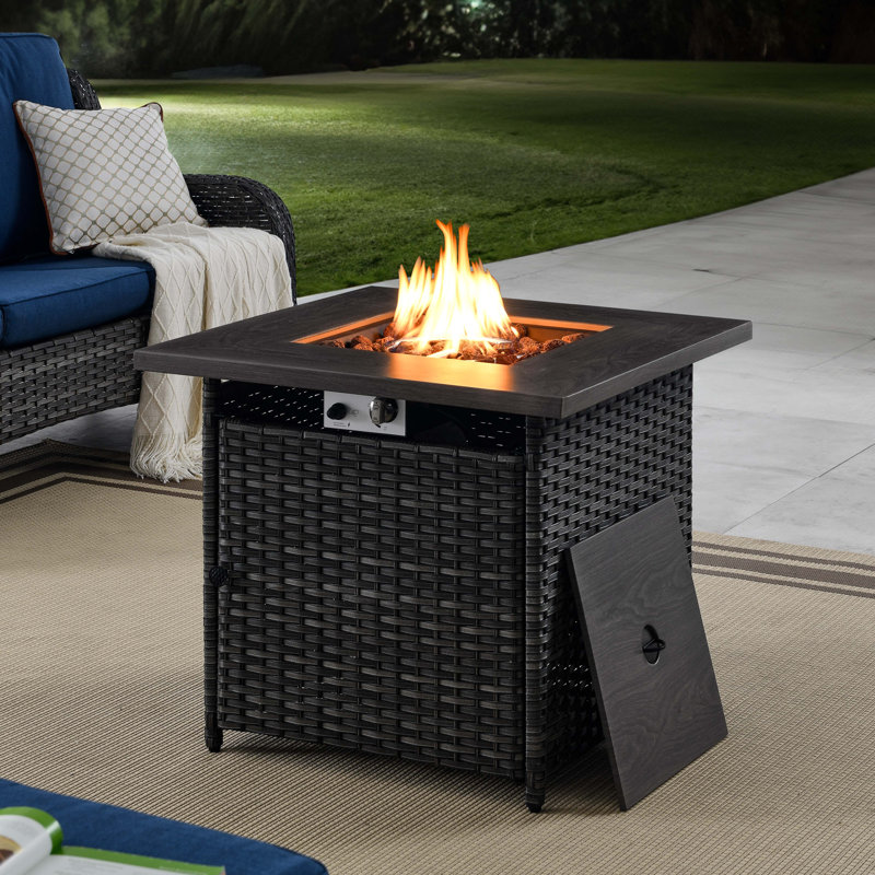 Table de foyer d'extérieur au propane en osier avec couvercle H 25,98 po x l 29,92 po Schutt, gris