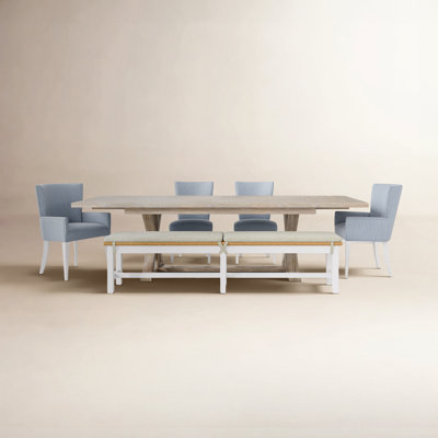 Lana Trestle Dining Table Set With Dining Bench And Armchairs