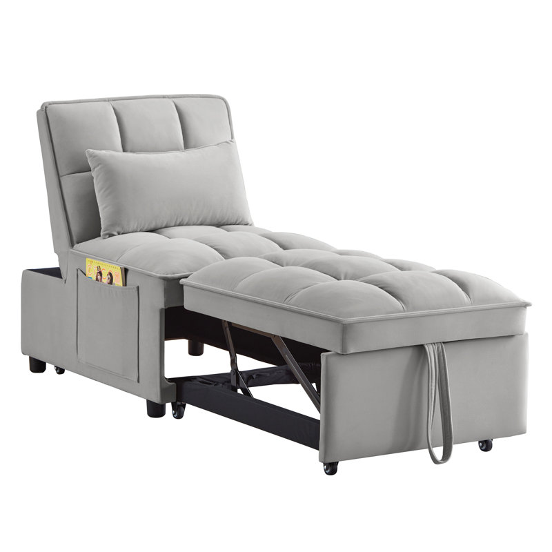 Lit de repos convertible 4 en 1, structure, tissu doux, conception simple gris moderne, réglable,, Gris