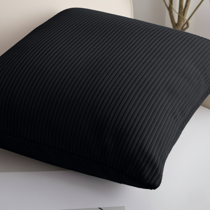 Square Pattern Cushion Cover-(Pack of 2), Black Striped