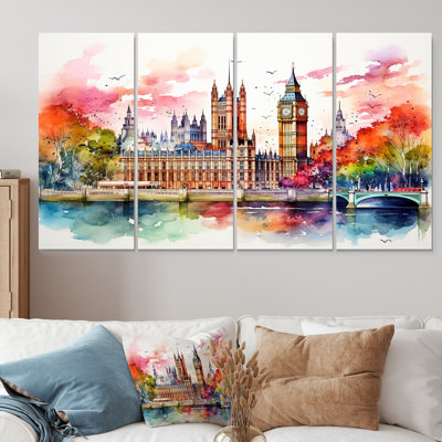«Big Ben London Skylines At Sunset II - London», ensemble de 4 décorations murales