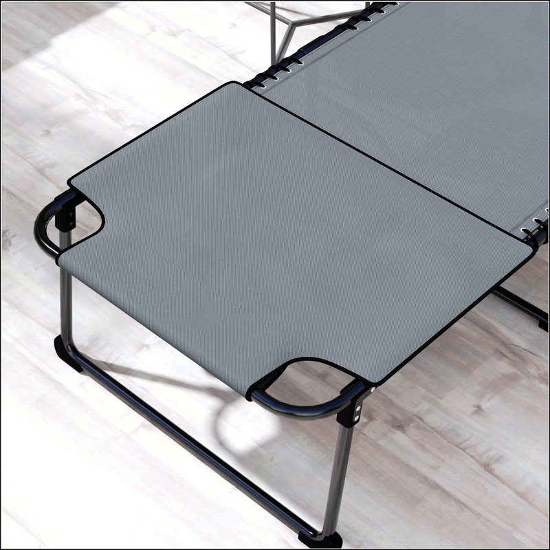 Chaise longue pliante 2 pièces avec dossier inclinable à 5 niveaux, Gris