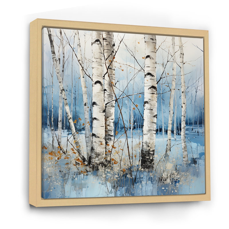 Bouleau blanc et bleu en hiver I - reproduction, H 16 po x l 16 po x P 1 po, Cadre naturel flottant