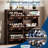 Shoe Storage Cabinet with Flip Drawers, Narrow Wood Shoe Organizer Cabinet with Floral Pattern, Freestanding Slim Shoe Rack Cabinet with Adjustable Shelves-1408459388