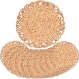 Boho Wicker Placemats Set Of 10 - Handwoven Water Hyacinth Round Placemats For Dining Table, Natural And Eco-Friendly Home Decor