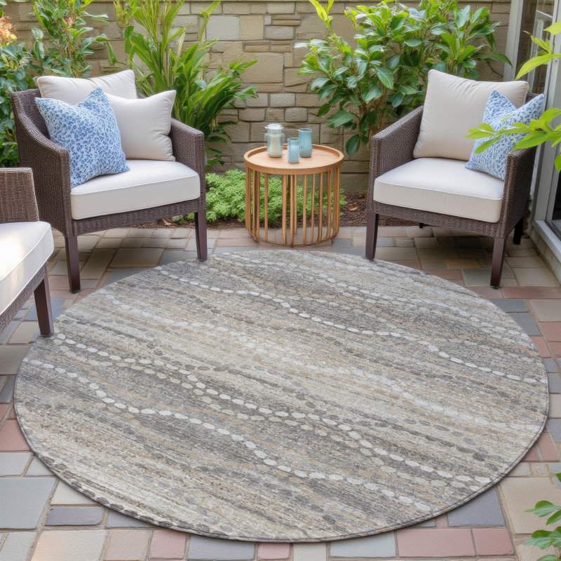 Machine Washable Indoor/Outdoor Xhevrie Beige Rug, Round 8'