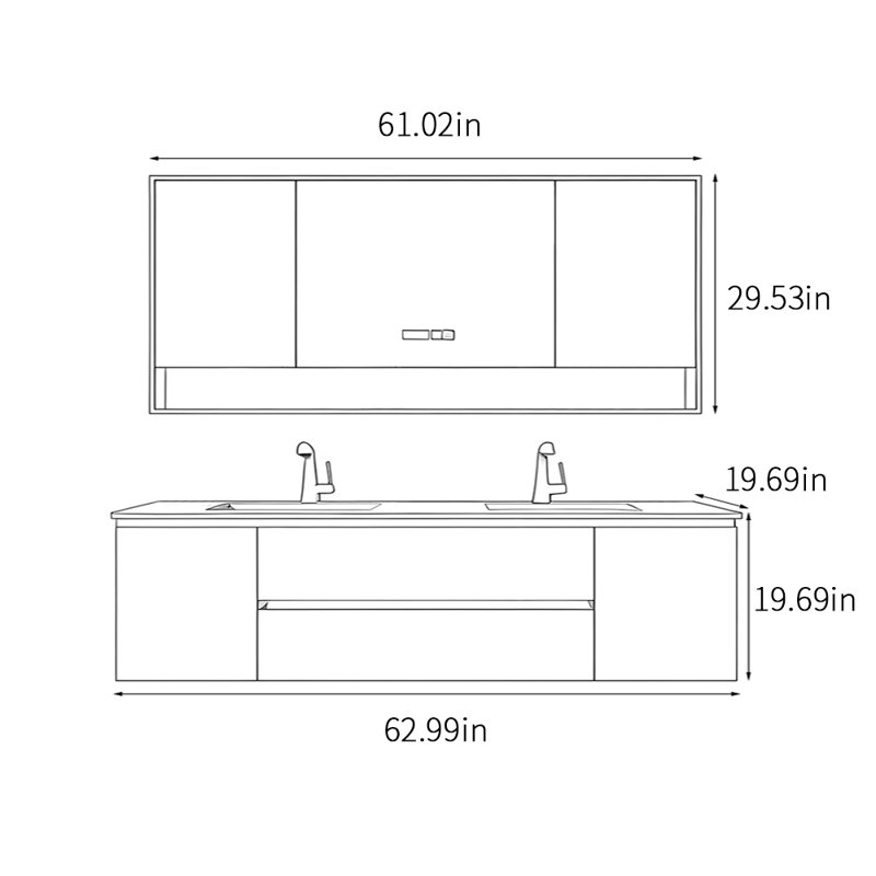 Armoire de salle de bain légère et luxueuse, H 19,69 po x l 62,99 po x P 19,69 po