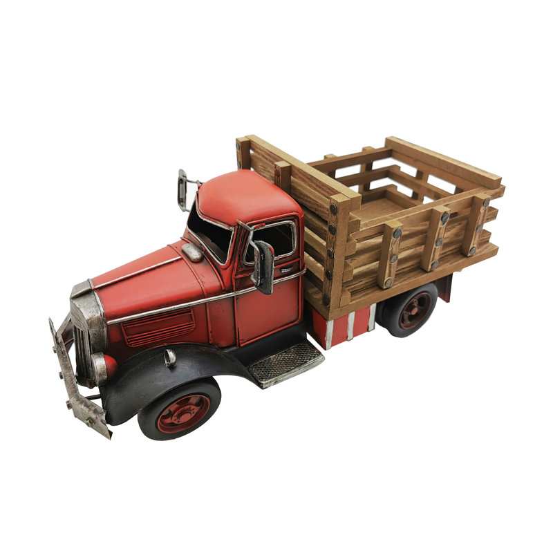 Sculpture de camion vert en métal, Rouge/brun