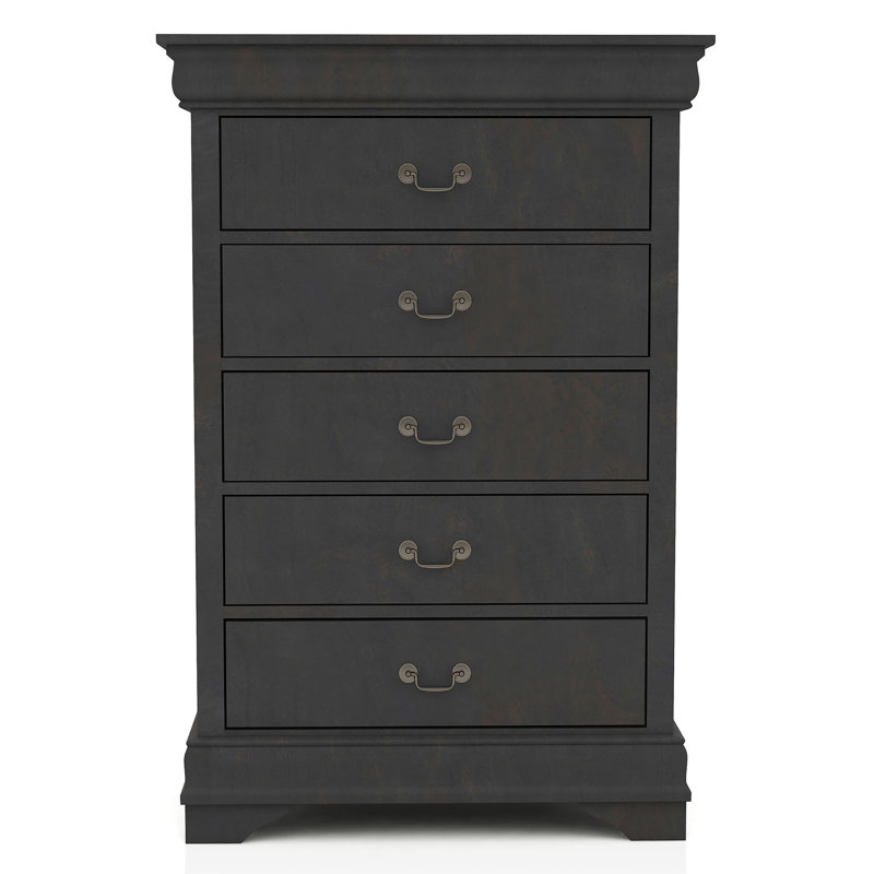 Commode en bois à 5 tiroirs de 47,88 po de hauteur Emil, Gris
