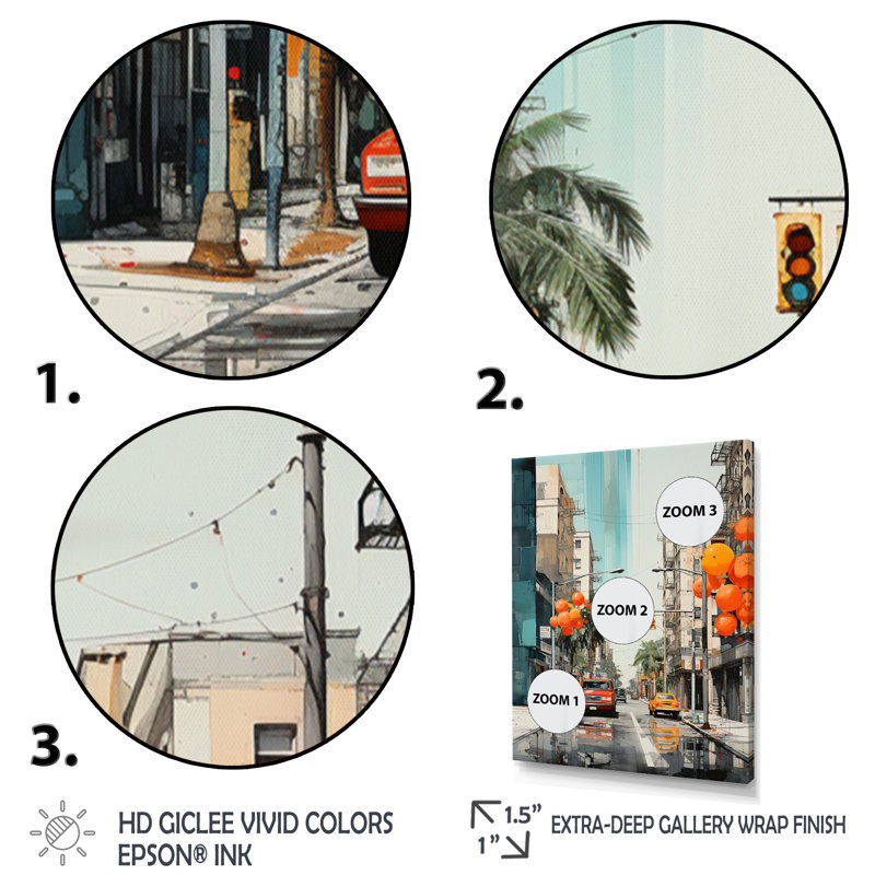 «Lenneth Orange Beige Miami Concrete Jungle», reproduction d'art sur toile, H 32 po x l 24 po x P 1 po, Cadre photo noir