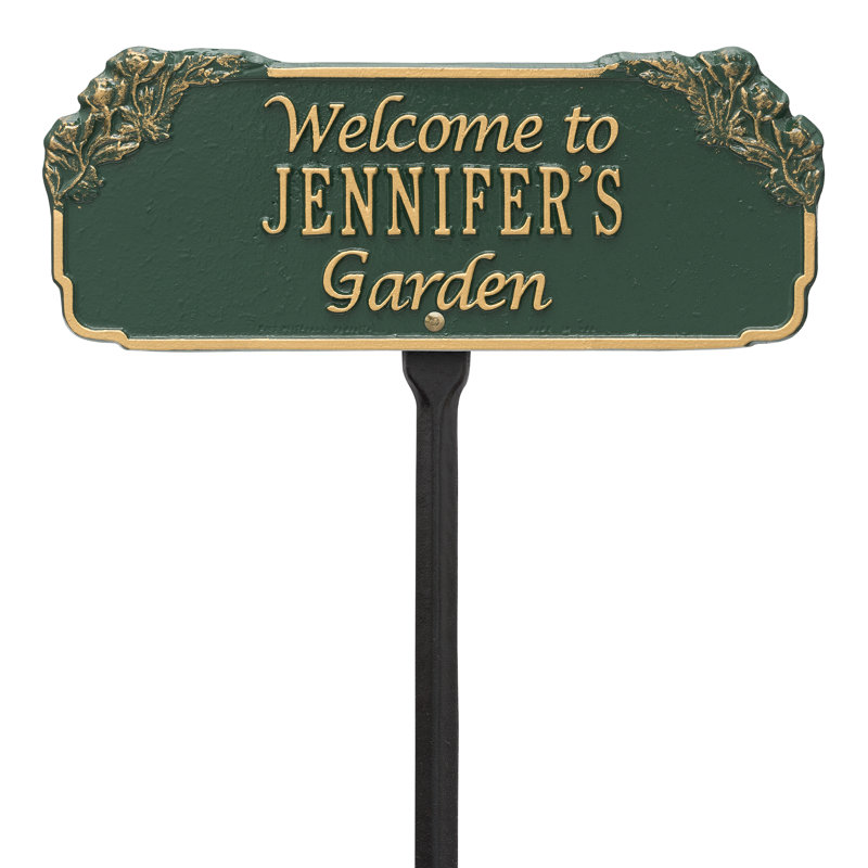 Enseigne de jardin personnalisée welcome, Vert/doré, Oui