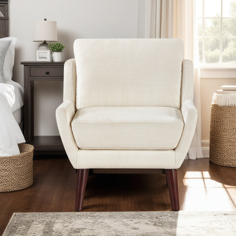 Chaise d'appoint en chenille avec coussins réversibles et pieds en bois massif, fauteuil rembourré avec ressorts ensachés