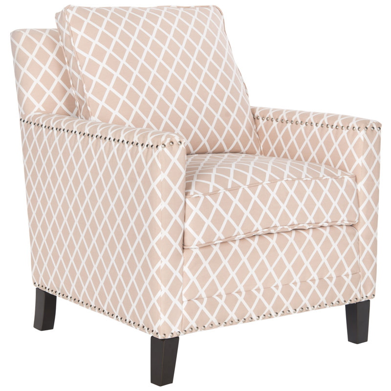 Upholstered Armchair, Peach Pink/White Polyester Blend