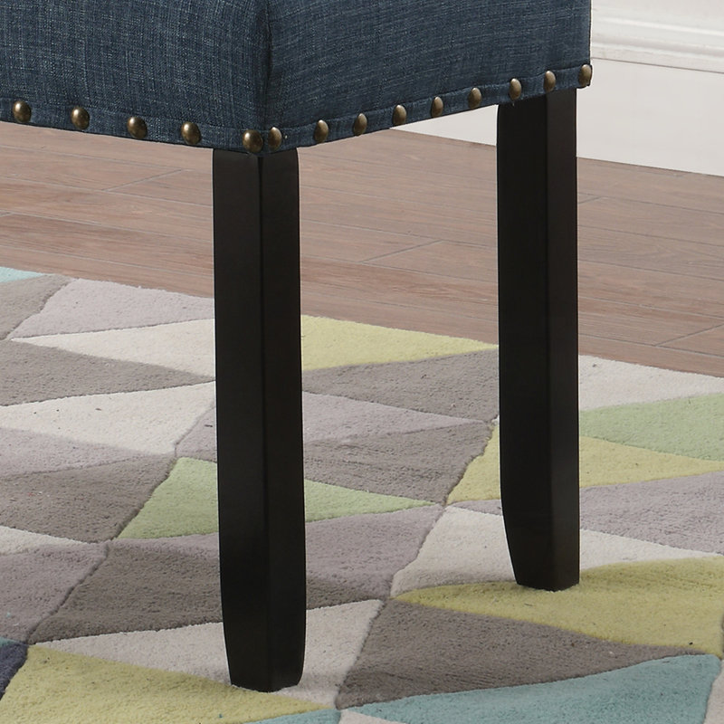 Biony Fabric Dining Bench with Nailhead Trim, Blue, Blue