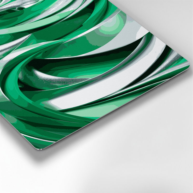 Abstrait paysage 53, art mural en métal vert, H 8 po x l 8 po